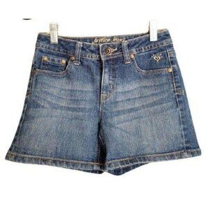 Justice Girls 12 Slim Denim Jean Shorts Blue Embroidered Pockets Casual Summer